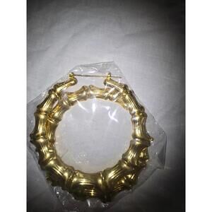 Chunky Gold Bamboo Hoop Earrings